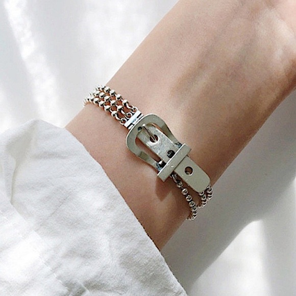 Sterling Silver Buckle Beaded Chain Bracelet - Picture 5 of 11